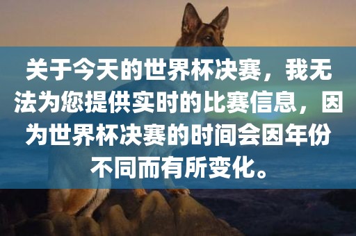 关于今天的世界杯决赛，我无法为您提供实时的比赛信息，因为世界杯决赛的时间会因年份不同而有所变化。金炬实业股份有限公司