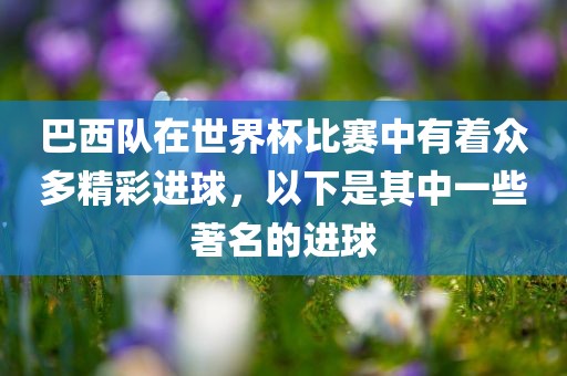巴西队在世界杯比赛中有着众多精彩进球，以下是其中一些著名的进球