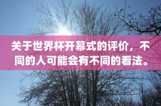 关于世界杯开幕式的评价，不同的人可能会有不同的看法。