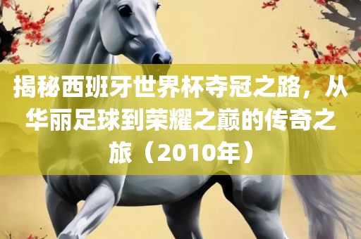 揭秘西班牙世界杯夺冠之路，从华丽足球到荣耀之巅的传奇之旅（2010年）金炬实业股份有限公司