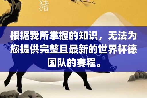 根据我所掌握的知识，无法为您提供完整且最新的世界杯德国队的赛程。