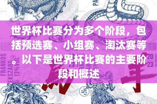 世界杯比赛分为多个阶段，包括预选赛、小组赛、淘汰赛等。以下是世界杯比赛的主要阶段和概述