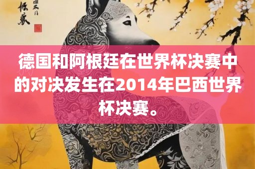 德国和阿根廷在世界杯决赛中的对决发生在2014年巴西世界杯决赛。金炬实业股份有限公司