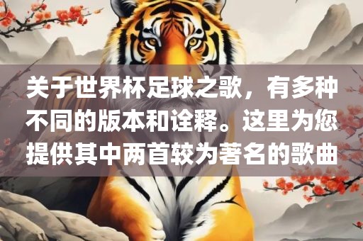 关于世界杯足球之歌，有多种不同的版本和诠释。这里为您提供其中两首较为著名的歌曲