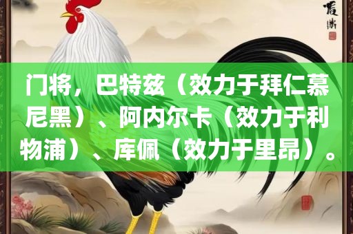 门将，巴特兹（效力于拜仁慕尼黑）、阿内尔卡（效力于利物浦）、库佩（效力于里昂）。