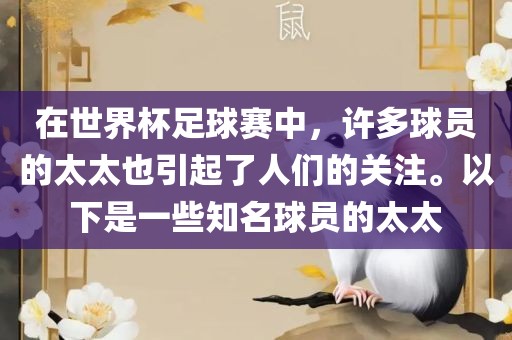 在世界杯足球赛中，许多球员的金炬实业股份有限公司太太也引起了人们的关注。以下是一些知名球员的太太